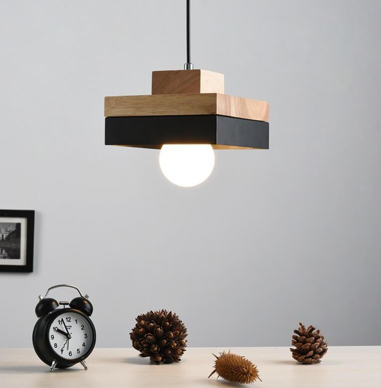 Nowoczesna Lampa Wisząca Metalowo-Drewniana – Czarna lub Biała z Regulowanym Przewodem