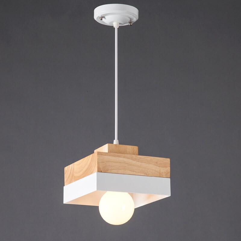 Nowoczesna Lampa Wisząca Metalowo-Drewniana – Czarna lub Biała z Regulowanym Przewodem