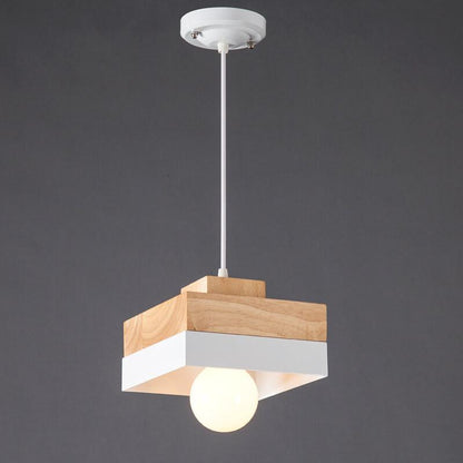 Nowoczesna Lampa Wisząca Metalowo-Drewniana – Czarna lub Biała z Regulowanym Przewodem