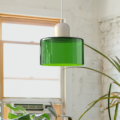 Stylish Retro Pendant Lamp with Orange Glass Shade and Green Top