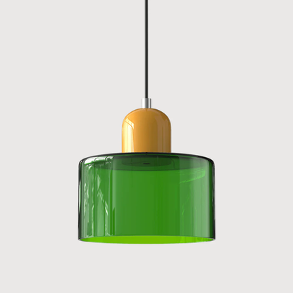 Stylish Retro Pendant Lamp with Orange Glass Shade and Green Top