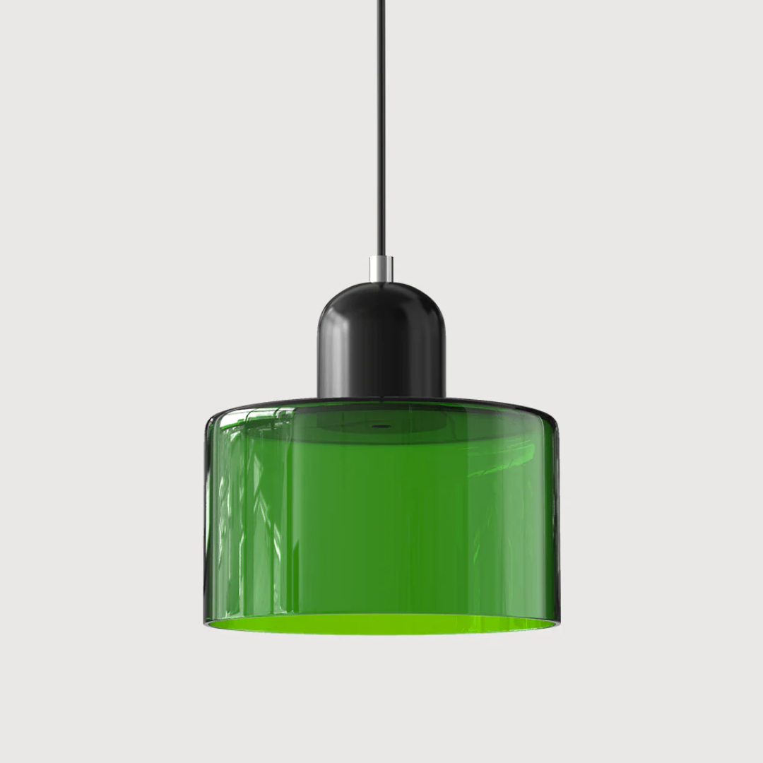Stylish Retro Pendant Lamp with Orange Glass Shade and Green Top