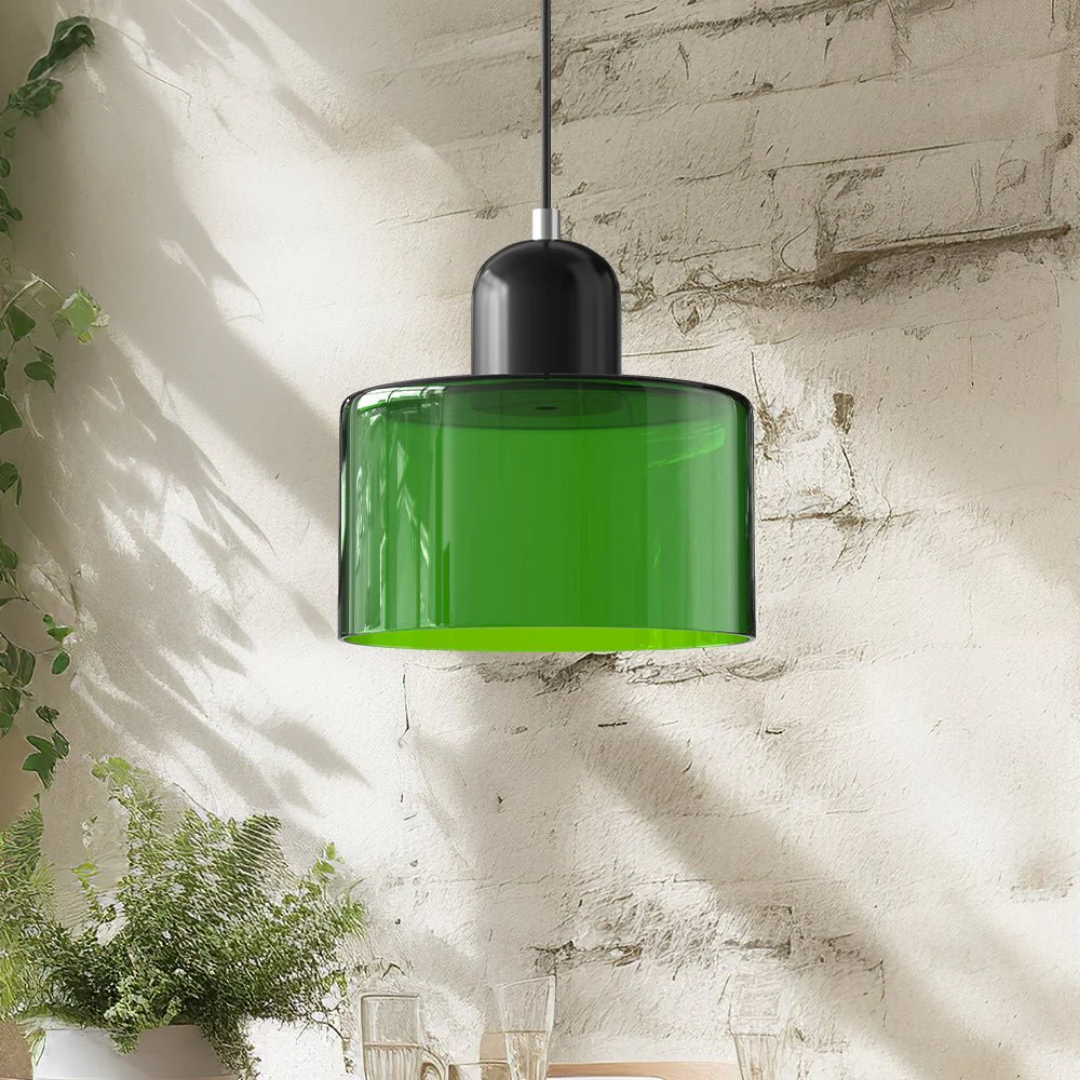Stylish Retro Pendant Lamp with Orange Glass Shade and Green Top