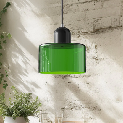Stylish Retro Pendant Lamp with Orange Glass Shade and Green Top
