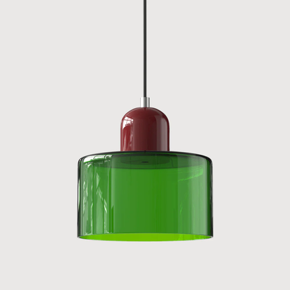 Stylish Retro Pendant Lamp with Orange Glass Shade and Green Top