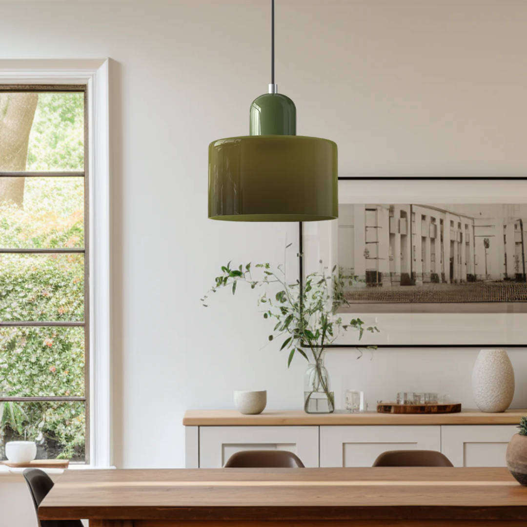 Stylish Retro Pendant Lamp with Orange Glass Shade and Green Top