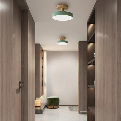 Skandynawska Lampa Sufitowa z Drewnianą Bazą – Subtelny Pastelowy Design