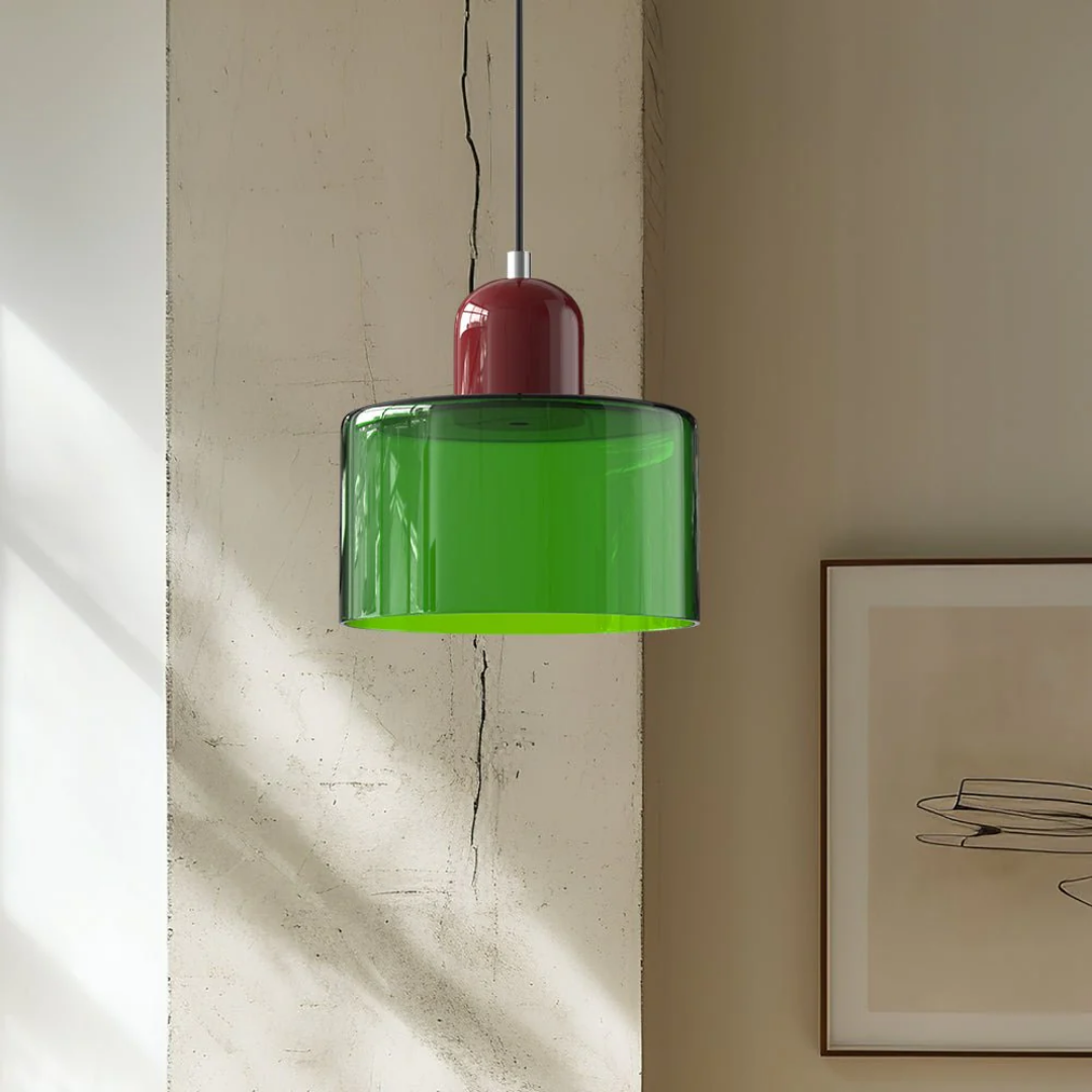 Stylish Retro Pendant Lamp with Orange Glass Shade and Green Top