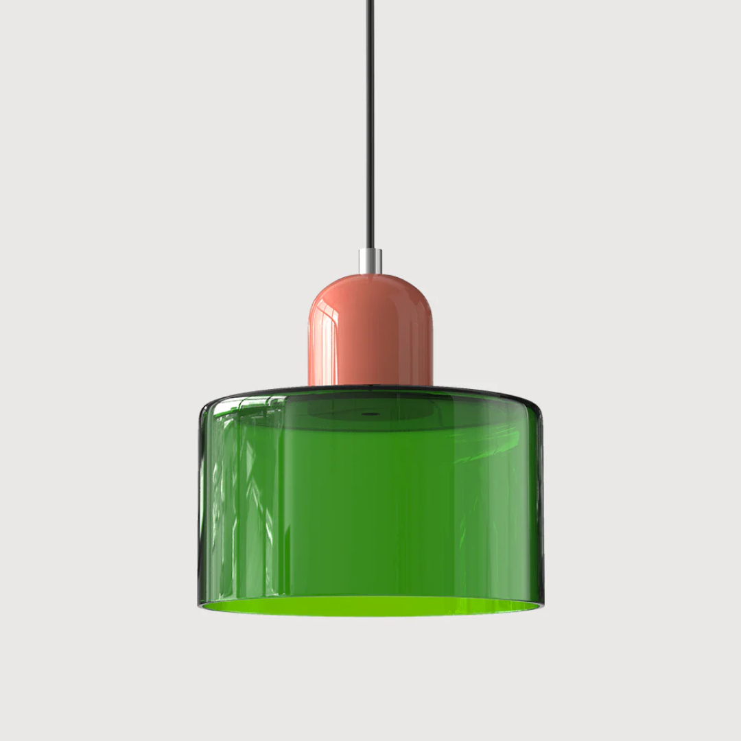 Stylish Retro Pendant Lamp with Orange Glass Shade and Green Top