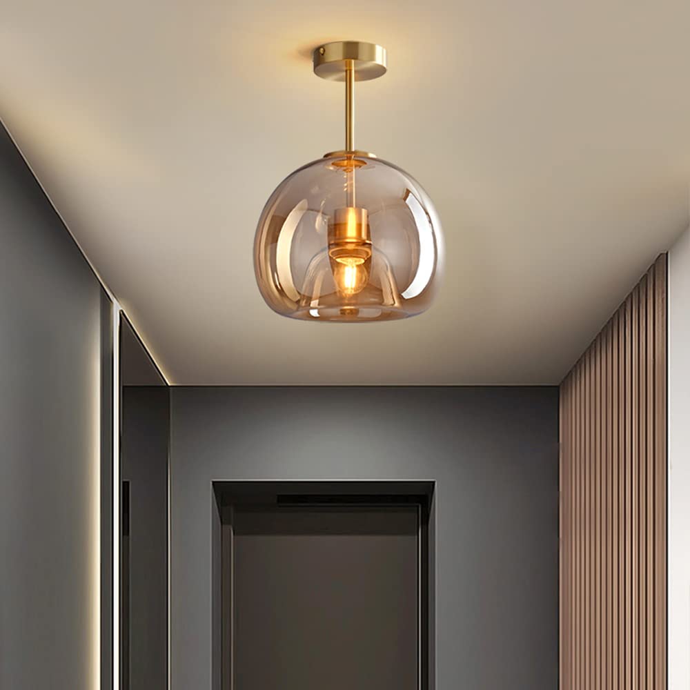 Stylowa Retro Miedziana Szklana Lampa Sufitowa