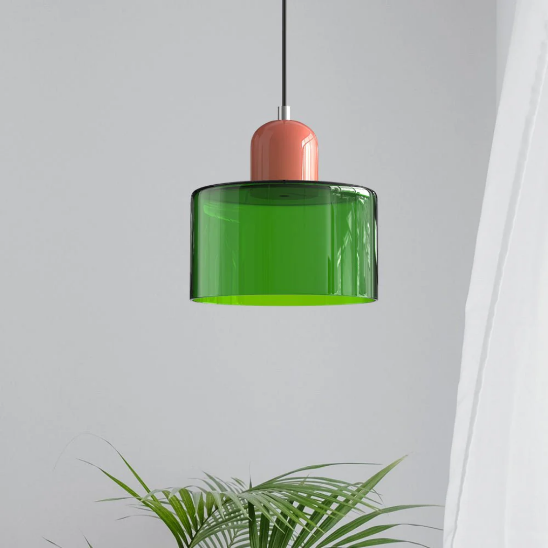 Stylish Retro Pendant Lamp with Orange Glass Shade and Green Top