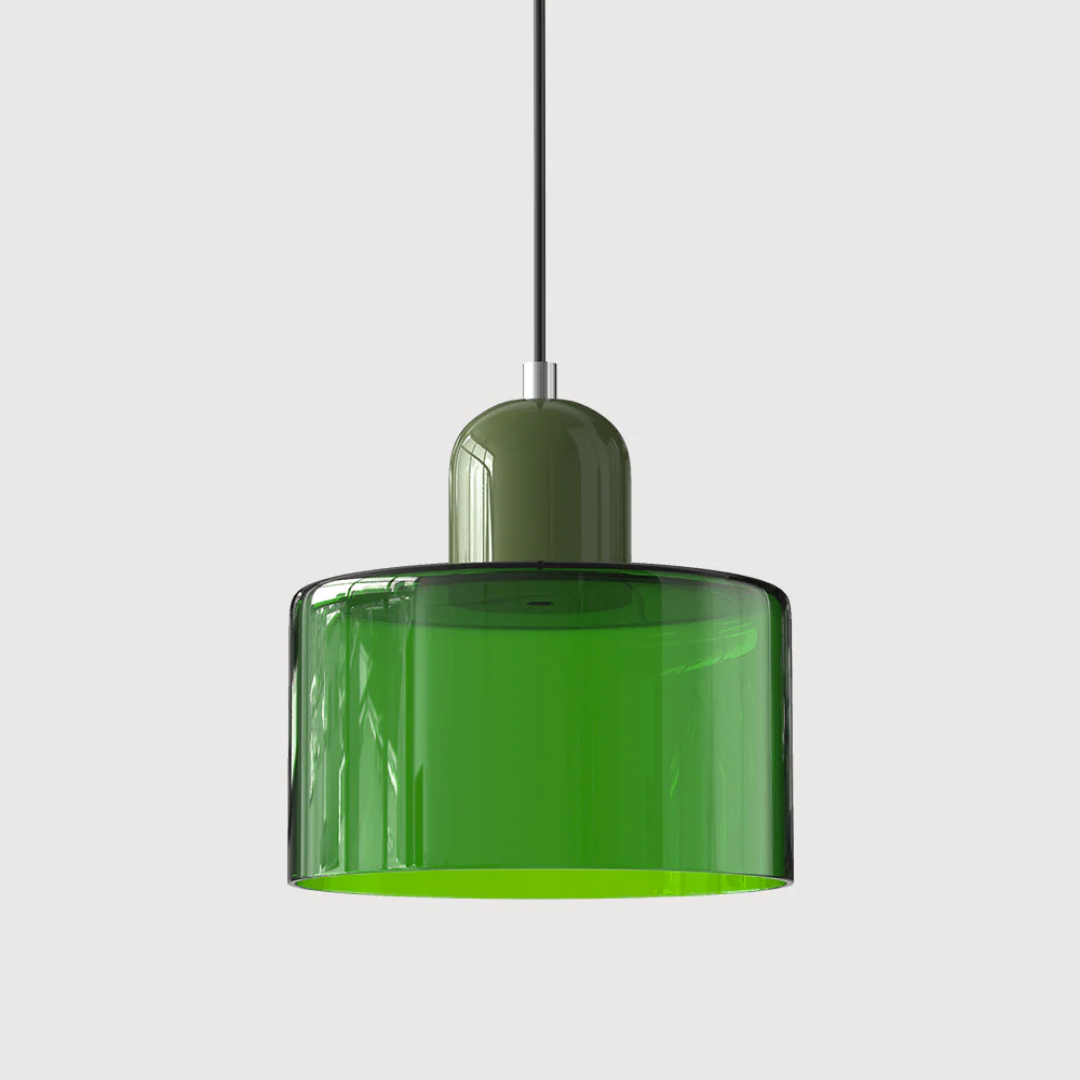 Stylish Retro Pendant Lamp with Orange Glass Shade and Green Top