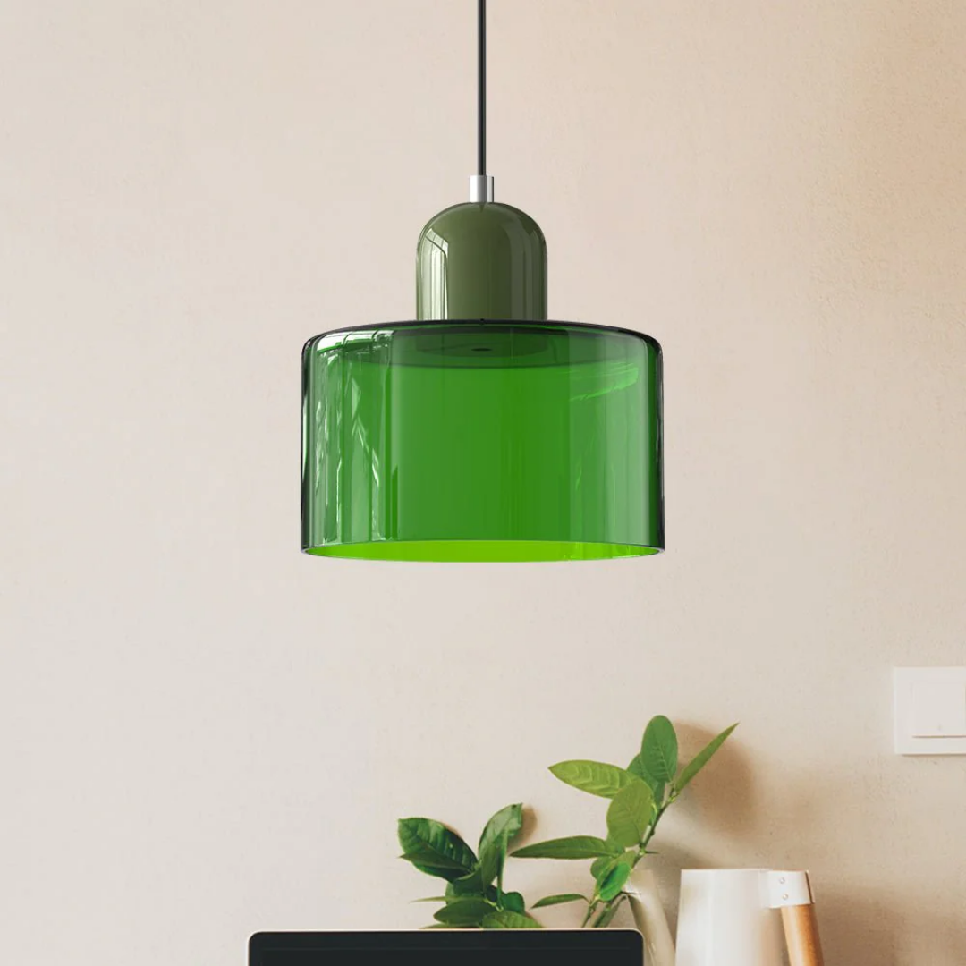 Stylish Retro Pendant Lamp with Orange Glass Shade and Green Top