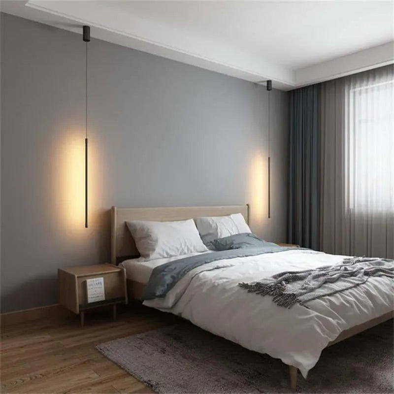 Minimalistyczna Czarna Lampa Wisząca Liniowa z Nowoczesnym Metalowym Designem i Oświetleniem LED