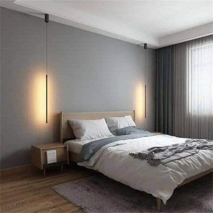 Minimalistyczna Czarna Lampa Wisząca Liniowa z Nowoczesnym Metalowym Designem i Oświetleniem LED