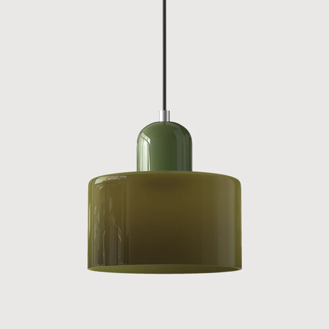 Stylish Retro Pendant Lamp with Orange Glass Shade and Green Top