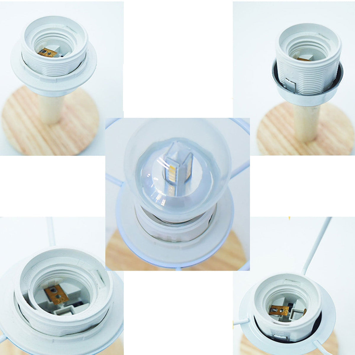 Nowoczesna lampa stołowa z lnu, metalu i drewna – wbudowany LED z USB/wtyczką