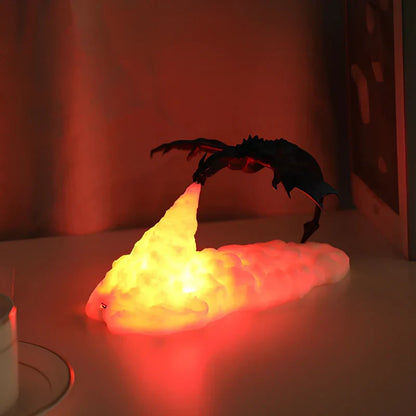 Dragon Light – Lampka Smok 3D z Nadrukiem, Ładowalna, z Efektem Ognistego Blasku