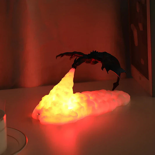 Dragon Light – Lampka Smok 3D z Nadrukiem, Ładowalna, z Efektem Ognistego Blasku