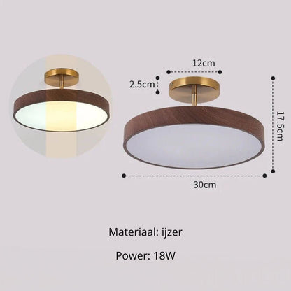 Lampa Sufitowa w Stylu Skandynawskim z Efektem Drewna i Złotą Ramą