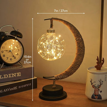 Elegancka Klimatyczna Lampa Stołowa LED ze Szkła w Kształcie Księżyca z Ciepłym Światłem