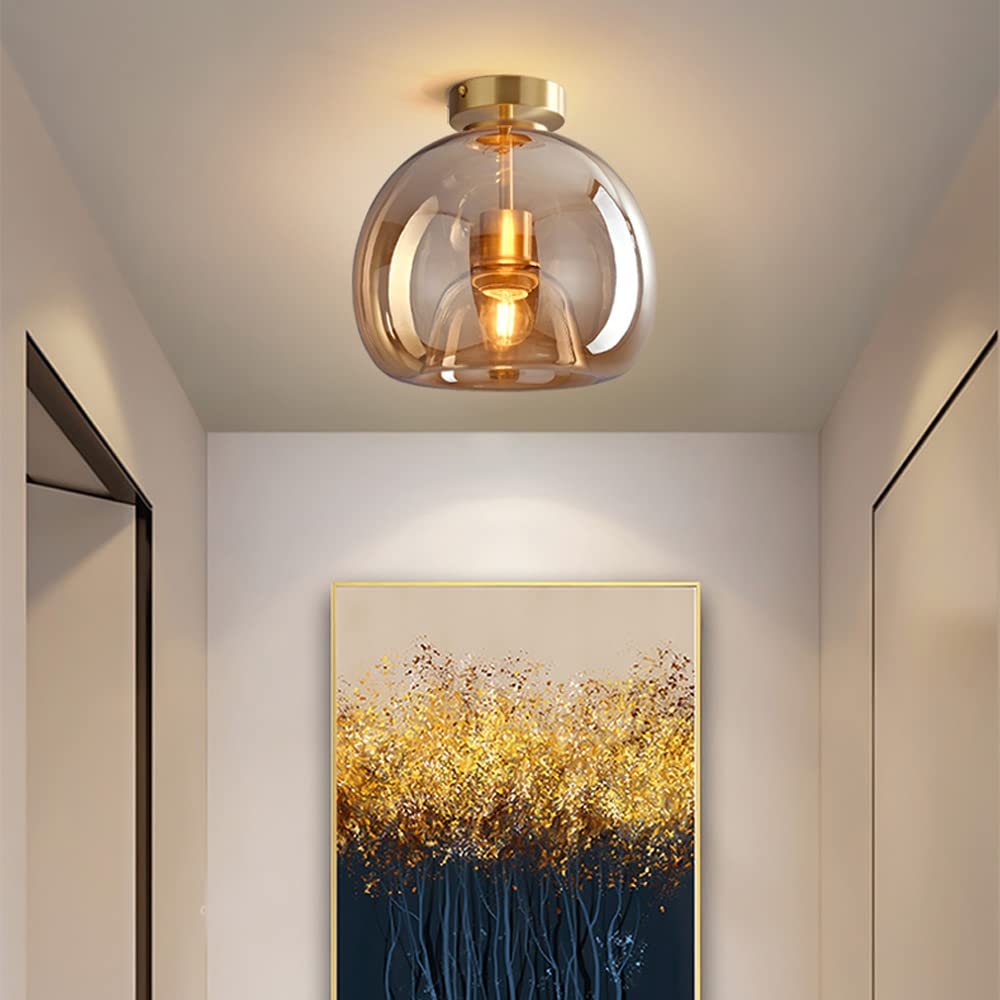 Stylowa Retro Miedziana Szklana Lampa Sufitowa
