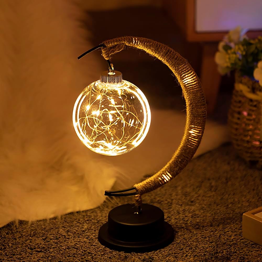 Elegancka Klimatyczna Lampa Stołowa LED ze Szkła w Kształcie Księżyca z Ciepłym Światłem