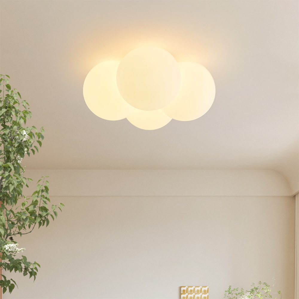 White ceiling lamp with clouds and bubbles
