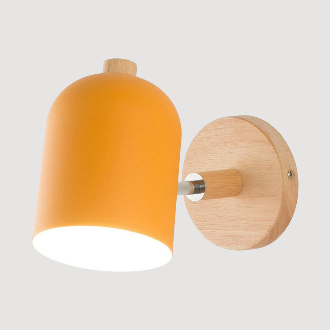 Scandinavian wooden LED wall lamp with warm light and pastel design