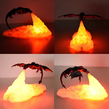 Dragon Light – Lampka Smok 3D z Nadrukiem, Ładowalna, z Efektem Ognistego Blasku