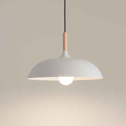 Kolorowa metalowa lampa wisząca z drewnianym akcentem – dwa rozmiary
