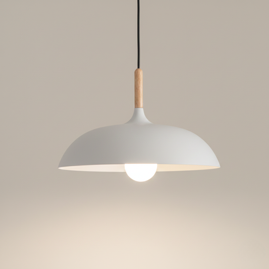 Colorful metal hanging lamp with a wooden accent – two sizes