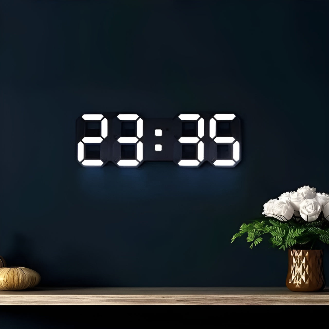 Futurystyczny zegar ścienny LED z cyfrowym wyświetlaczem 3D