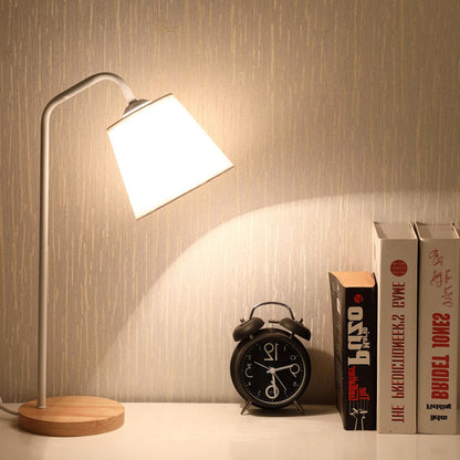 Nowoczesna lampa stołowa z lnu, metalu i drewna – wbudowany LED z USB/wtyczką