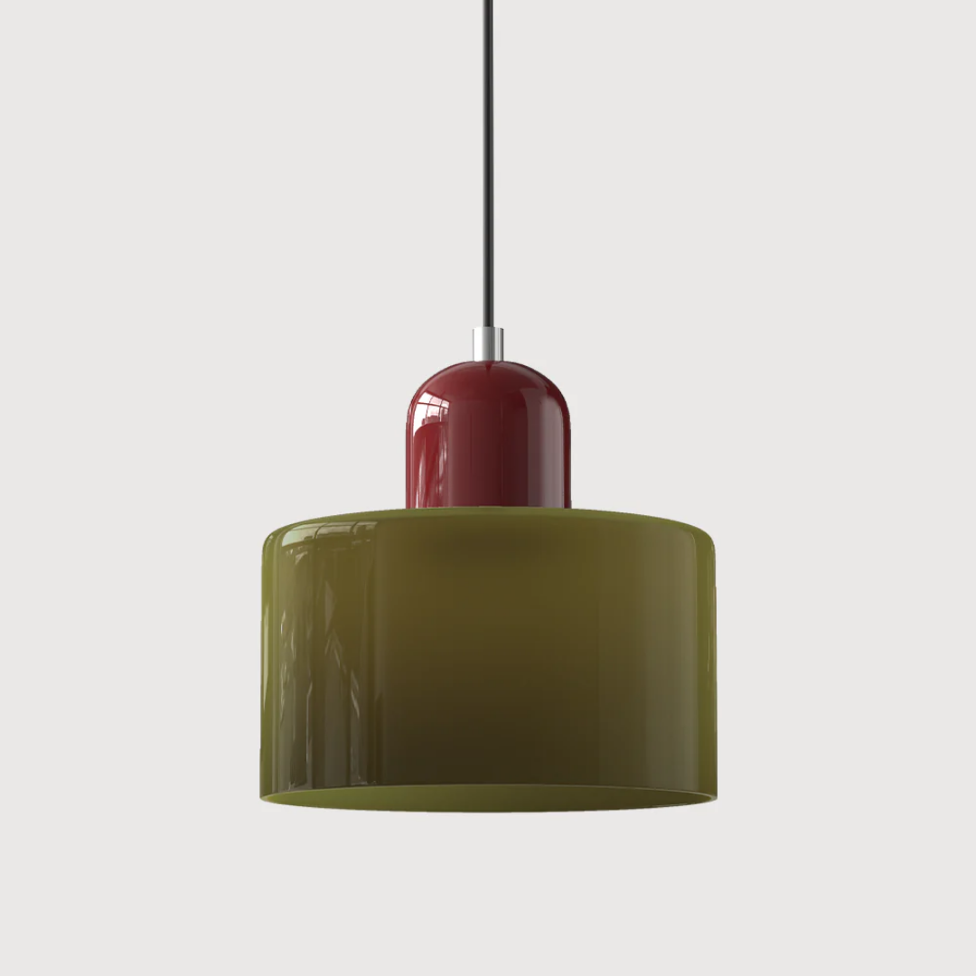 Stylish Retro Pendant Lamp with Orange Glass Shade and Green Top