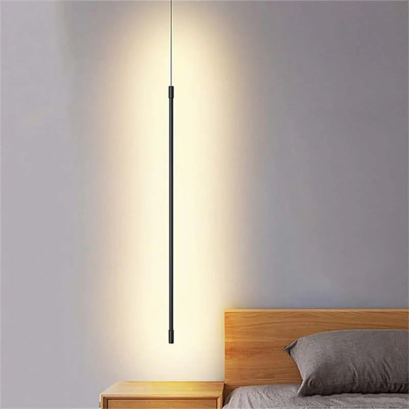 Minimalistyczna Czarna Lampa Wisząca Liniowa z Nowoczesnym Metalowym Designem i Oświetleniem LED