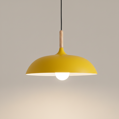 Kolorowa metalowa lampa wisząca z drewnianym akcentem – dwa rozmiary