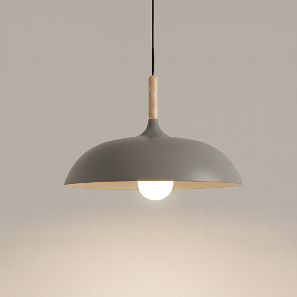 Kolorowa metalowa lampa wisząca z drewnianym akcentem – dwa rozmiary