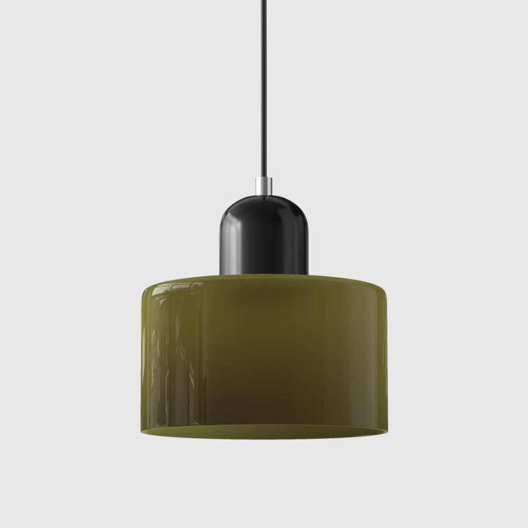 Stylish Retro Pendant Lamp with Orange Glass Shade and Green Top