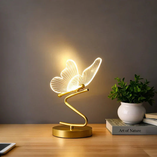 Stylowa Bezprzewodowa Lampa Stołowa – Motylkowy Design z 3 Kolorami Światła