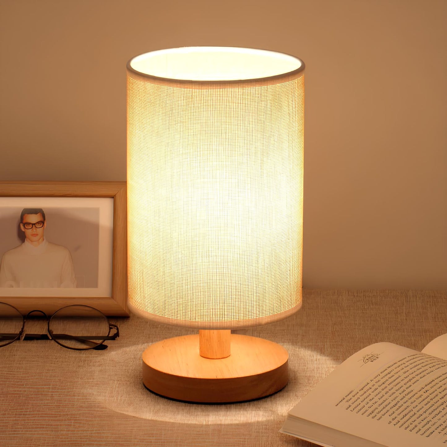 Stylowa lampa z naturalnego drewna i lnu z pilotem