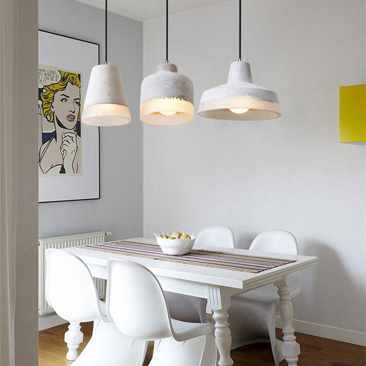 Industrial cement and metal hanging lamp – grey with adjustable height