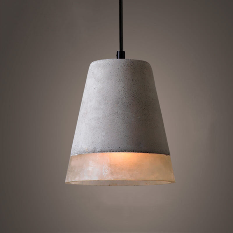 Industrial cement and metal hanging lamp – grey with adjustable height
