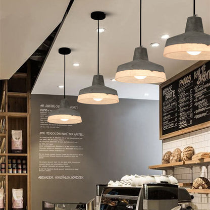 Industrial cement and metal hanging lamp – grey with adjustable height