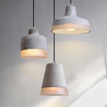 Industrial cement and metal hanging lamp – grey with adjustable height