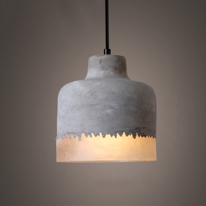 Industrial cement and metal hanging lamp – grey with adjustable height