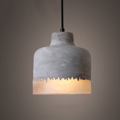Industrial cement and metal hanging lamp – grey with adjustable height
