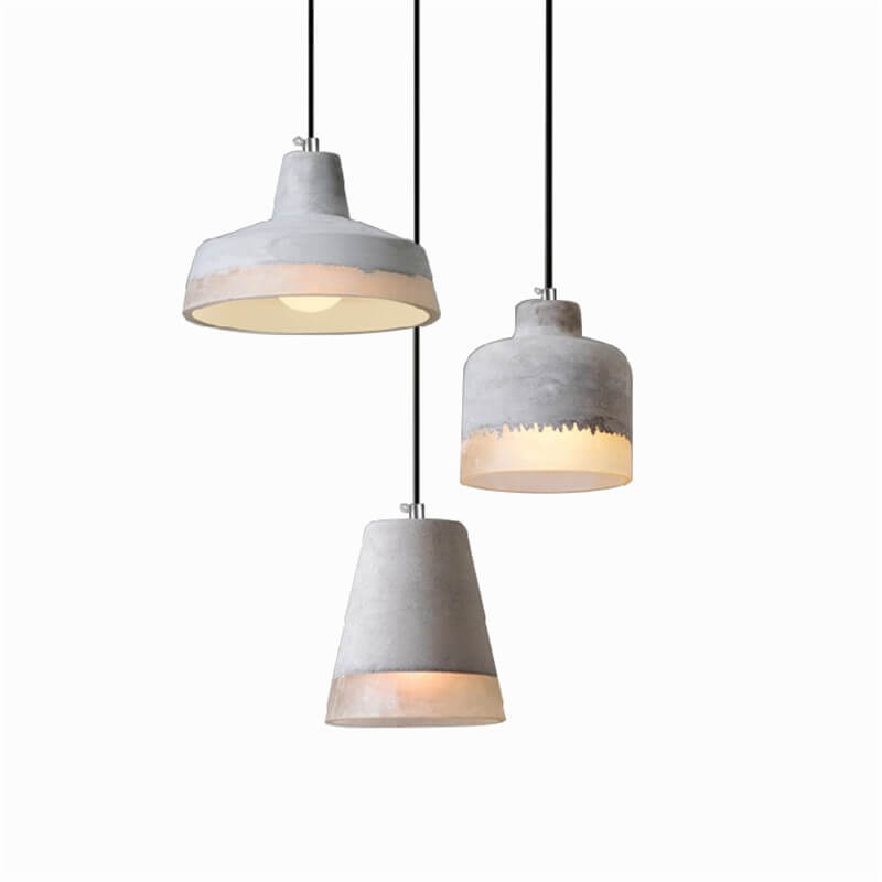 Industrial cement and metal hanging lamp – grey with adjustable height