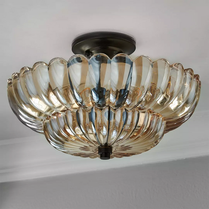 Vintage lampa sufitowa z bursztynowego szkła — elegancki akcent do każdego wnętrza