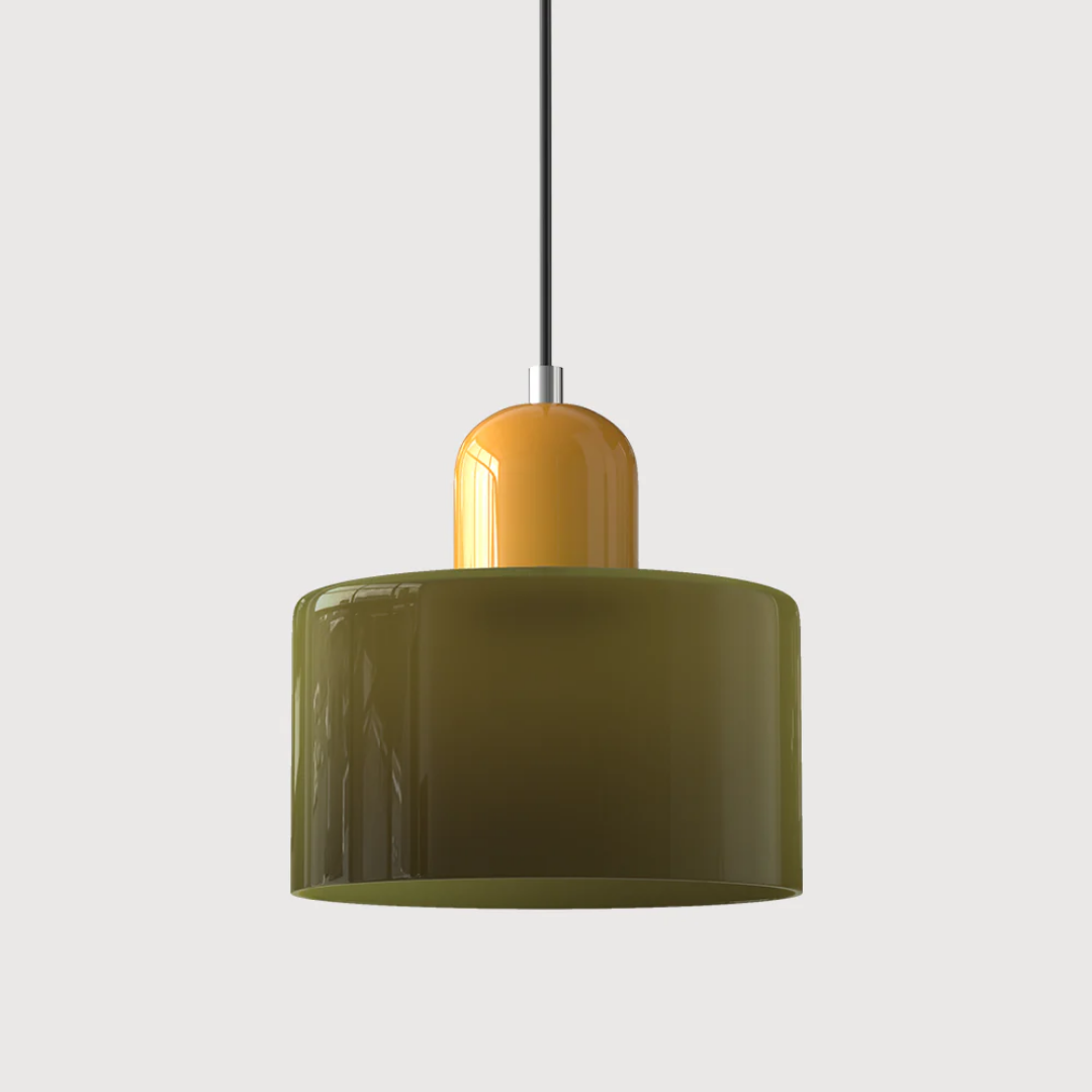 Stylish Retro Pendant Lamp with Orange Glass Shade and Green Top